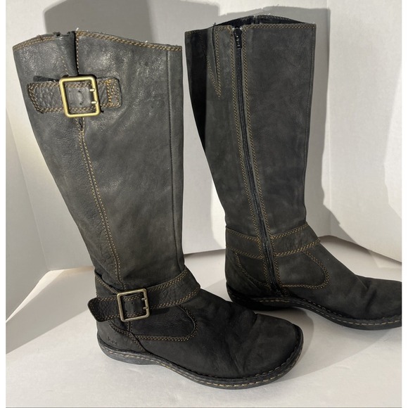 Børn Shoes - B O C by Born Black Pebbled Leather Moto Buckle Knee High Tall Zipper Boots 7